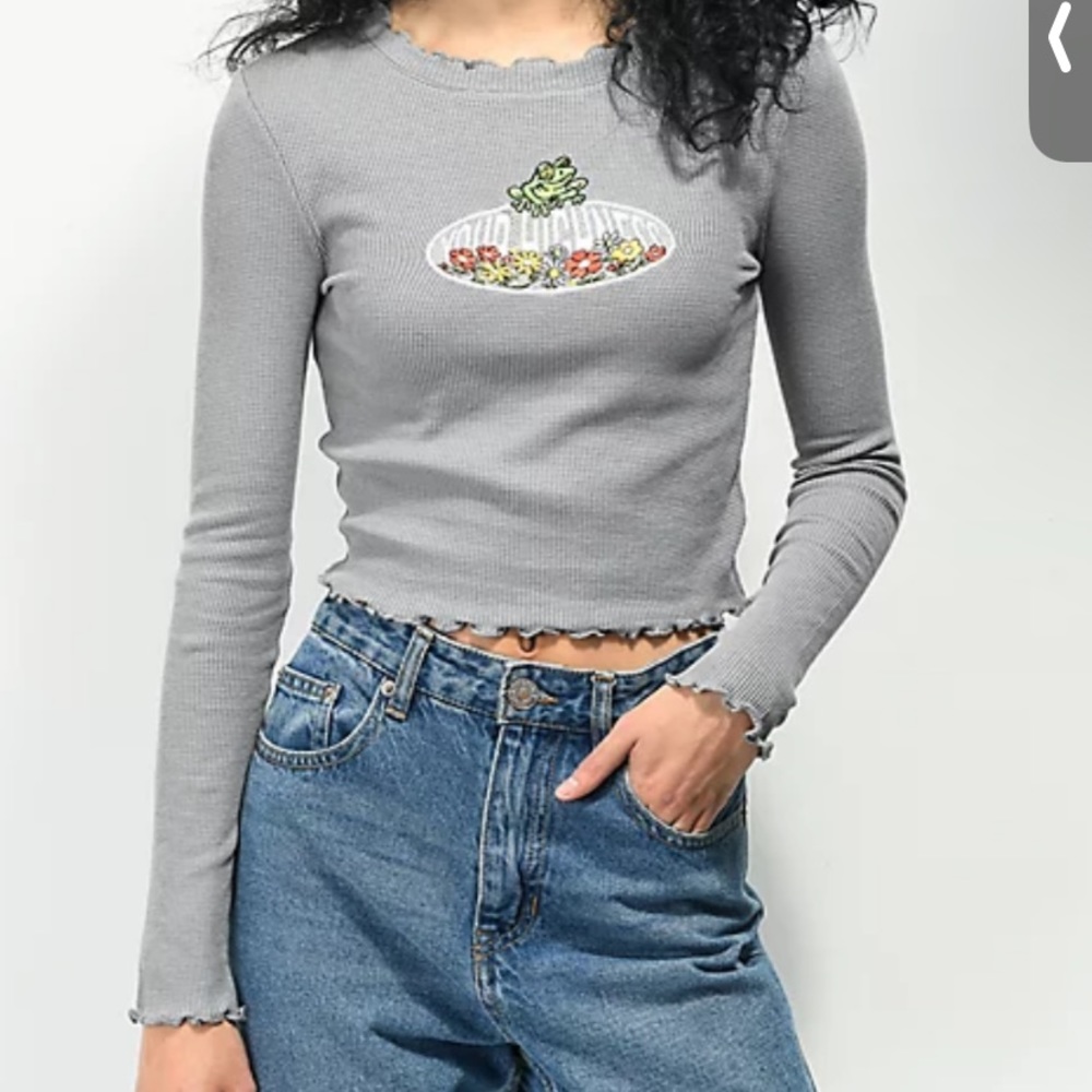 Your Highness Scheming Waffles Grey Crop Long Sleeve T-Shirt